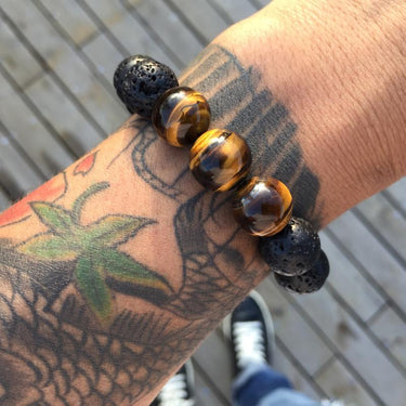 CALM & PROTECT yourself with a Potent Tiger Eye & Lava Stone Mix Bracelet